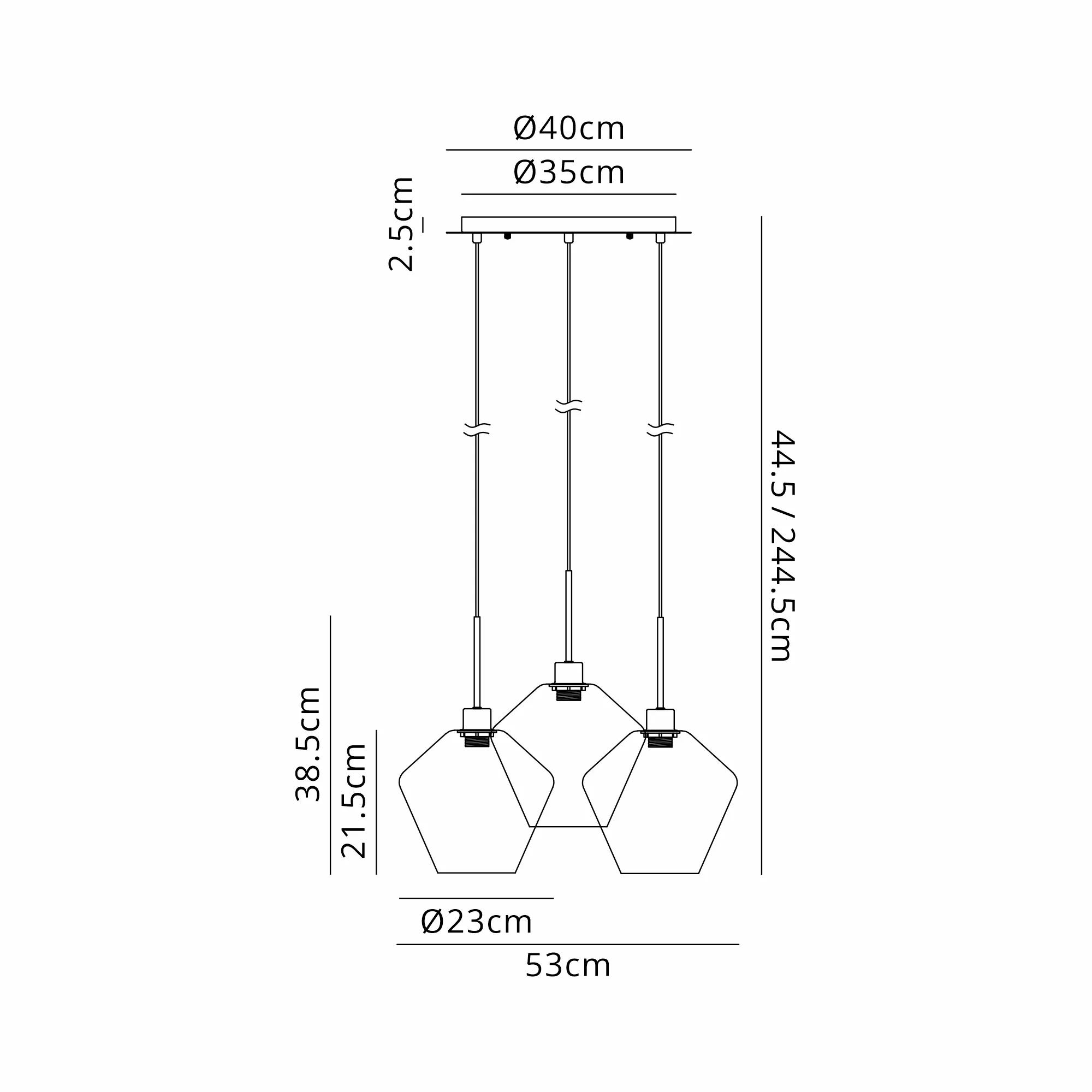Lori 40cm Round Pendant, 3 Light Adjustable E27, Satin Nickel/Amber/Chrome/Opal Diamond Shades DK1374  Deco Lori Satin Nickel